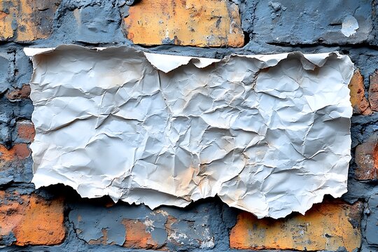 Crumpled Paper on a Weathered Brick Wall