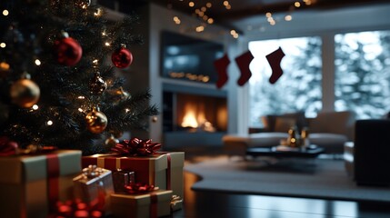 Naklejka premium Cozy Christmas Eve in a Luxurious Living Room