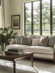 Elegant Living Room Sofa Near Large Window