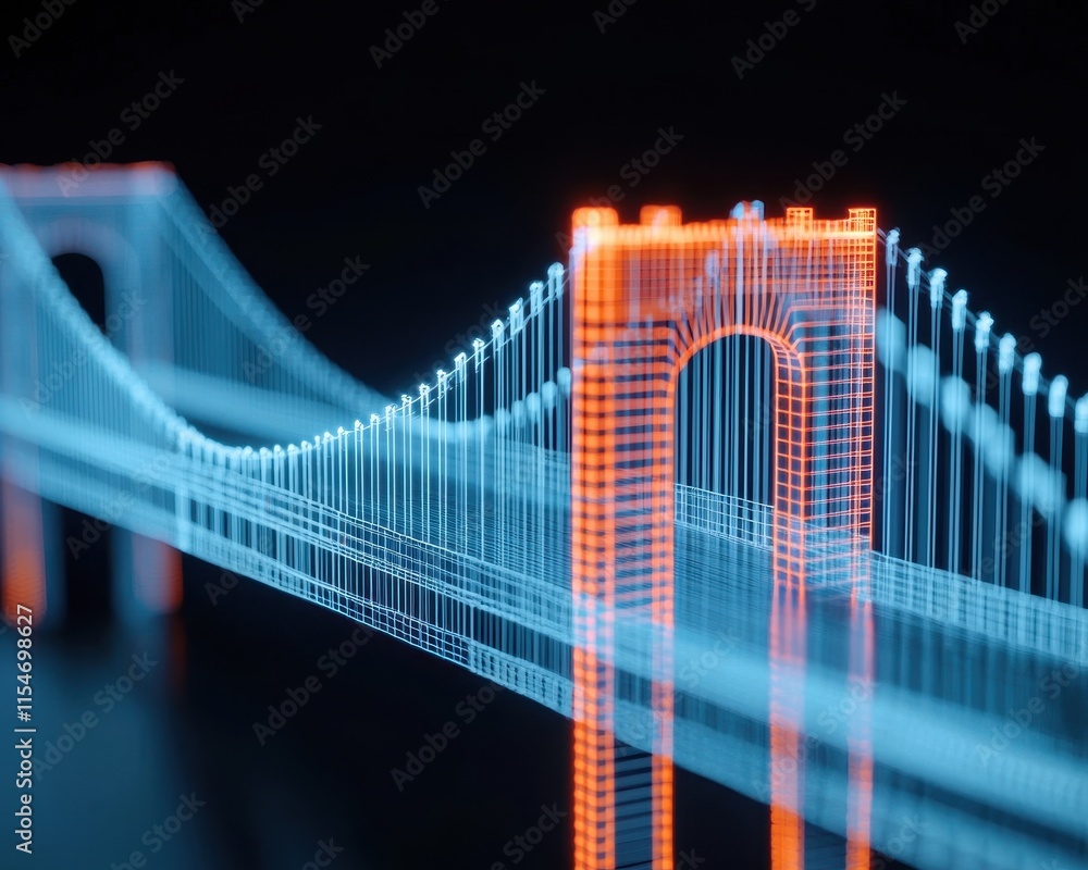 Poster remote sensing imaging infrastructure concept. neon-lit bridge with a glowing effect set against a d