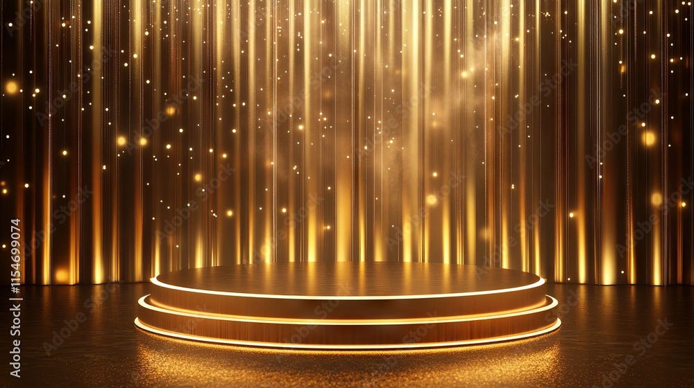 Aufkleber luxurious gold podium with shiny glow lights on an elegant empty stage background for product showca