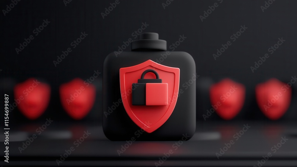 Poster register account and security. cloud-based secure registration system, animated shields confirming r
