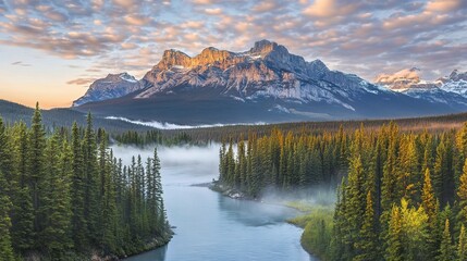Misty Wilderness Landscape in Alberta Near Banff National Park