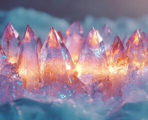 A crystal crown icicle-like and refracting colors set against a blurred snowy background creates a fairy-tale effect