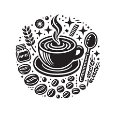 Set of coffee elements and coffee accessories vector