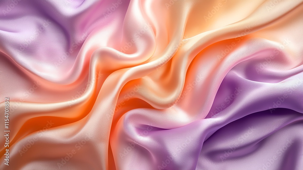 Poster close-up of flowing pastel satin fabric, creating soft and elegant wave patterns.