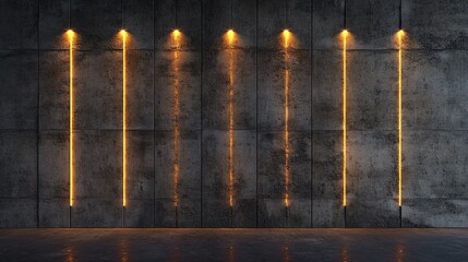 Neon Lights on Cement Wall with Dark Background and Illumination