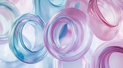 Abstract pastel glass rings, swirling, translucent.