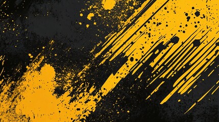 Abstract Black and Yellow Background with Dynamic Brushstrokes