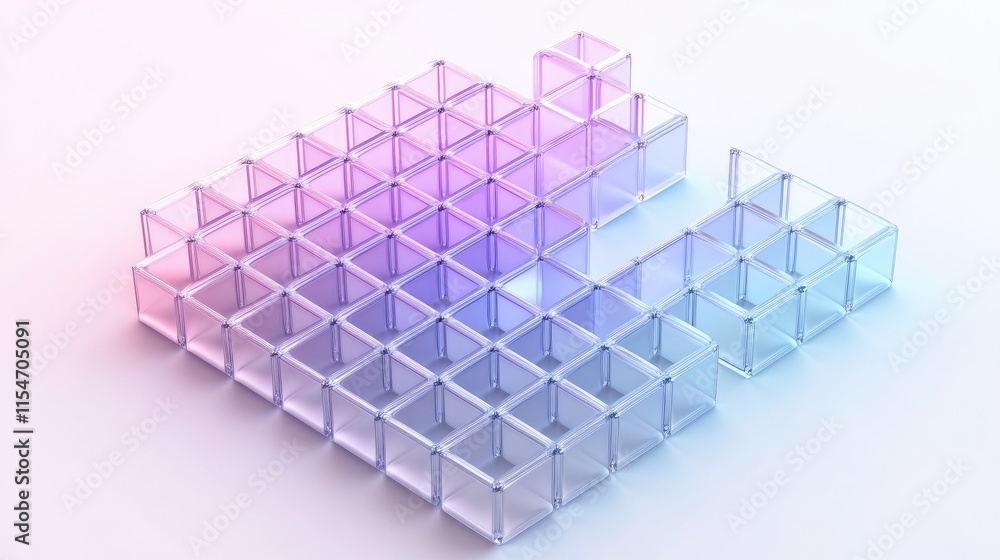 Poster abstract geometry with colorful transparent cubes on white background