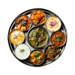 Traditional Indian thali isolated on transparent background remove png, clipping path