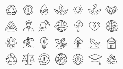 Sustainability and Community Support Line Art Icon Set,ESG, Environmental,Social,Governance line icons set,net zero,climate crisis,recycle,electric car, collection,humanity,economy,Vector illustration