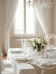 Elegant White Table Setting With Floral Centerpiece