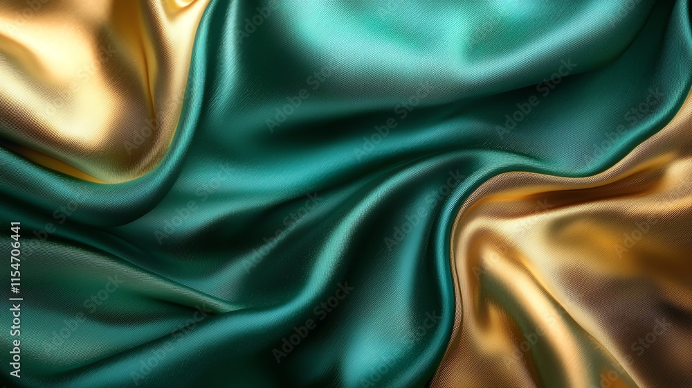 Poster smooth green and gold silk waves create a luxurious abstract pattern.
