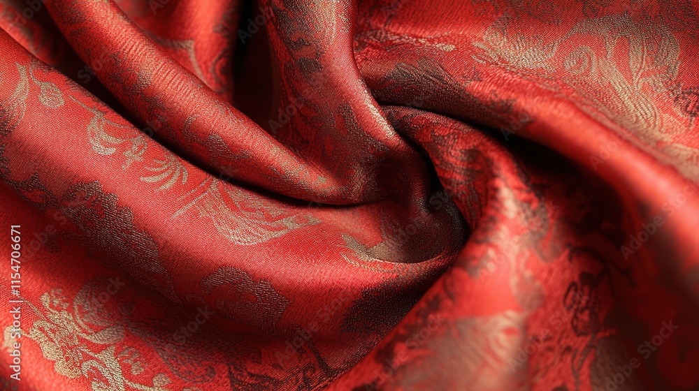 Aufkleber smooth red silk textile with elegant patterns and luxurious texture