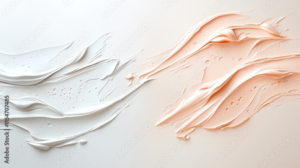 Poster texture of white and peach cream smeared on surface creating an abstract artistic background.