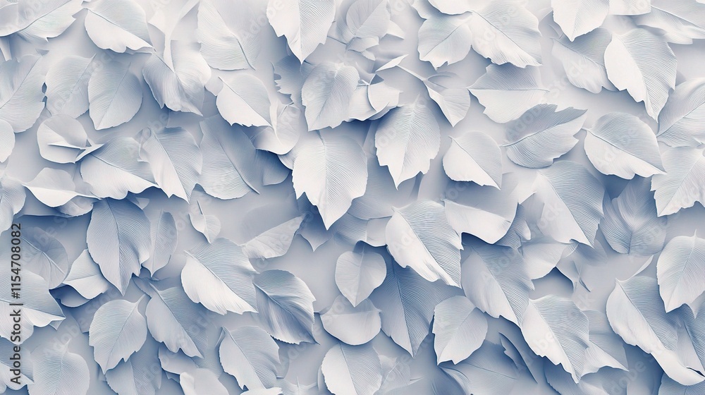 Poster white geometric leaves pattern in 3d texture for background use