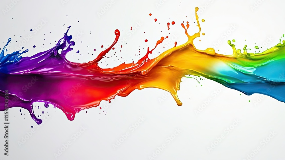 Poster vibrant splashes of color with fluid motion on a white background