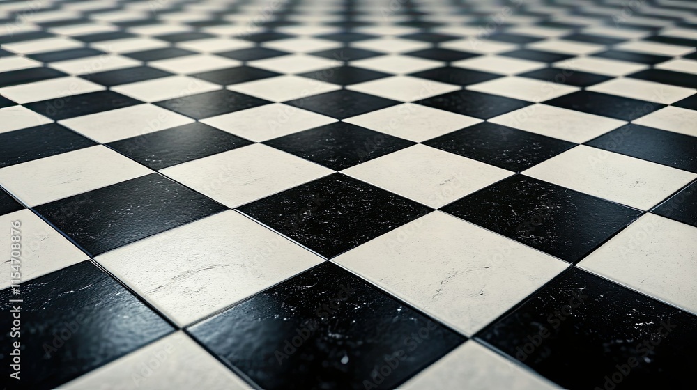 Poster black and white checkerboard pattern floor with glossy finish