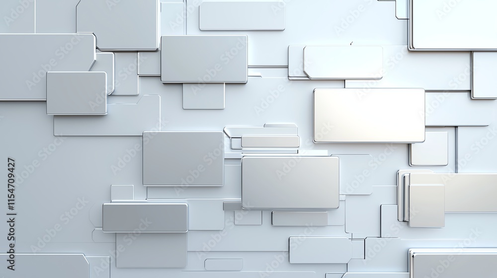Poster abstract 3d geometric background with rectangular shapes in white and grey tones.
