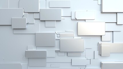 Abstract 3D geometric background with rectangular shapes in white and grey tones.