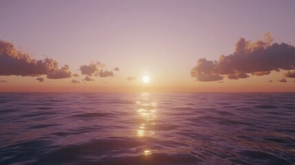 Fototapeta premium Serene sunset over calm ocean waters.