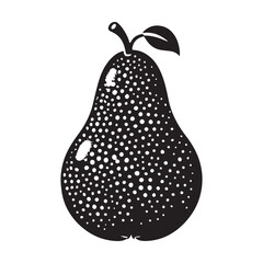 Pear Silhouette Vector Illustration, Solid White Background.