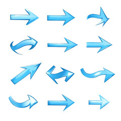A set of blue arrows with different shapes and sizes