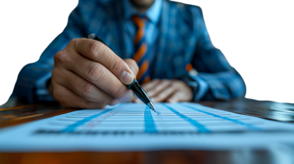 Businessman reviewing document checklist for policies, regulations, and ethical practices to ensure quality and efficiency