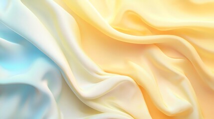Obraz premium Abstract fabric texture in pastel colors, soft flowing folds in blue and yellow.