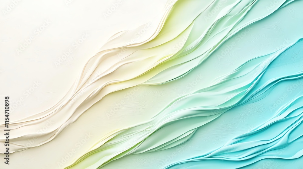Poster abstract flowing wave patterns in calming pastel colors.