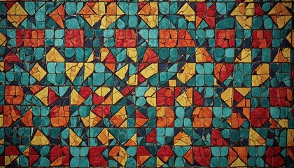 Fototapeta premium Fabric background with abstract mosaic and geometric shapes.