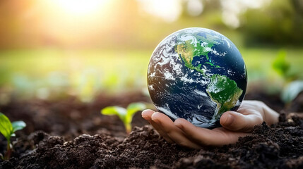 embracing sustainability: hands holding the earth for a brighter future