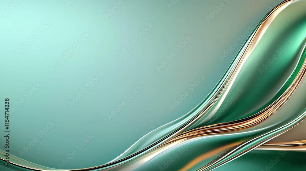Poster abstract teal and gold wave design with smooth gradient curves and elegant flow.
