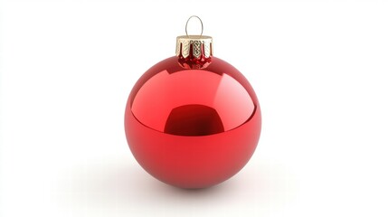 a shiny red Christmas ornament on a white background.