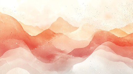 Fototapeta premium Abstract watercolor landscape with soft red and orange waves against a light background.
