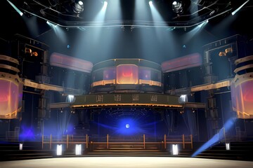 ゲーム背景　未来型デジタルステージオリエンタル遺跡モチーフ演劇舞台風背景	
