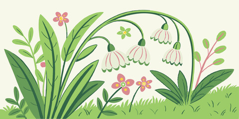 Elegant Watercolor Spring Garland Design with Pink Flowers and Leaves for Seasonal Decoration