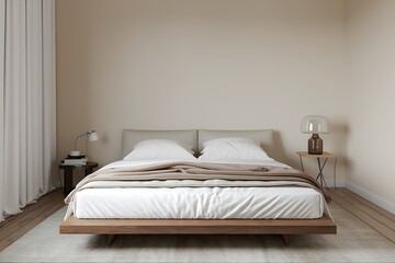 Minimalist Bedroom Design Modern Bed, Neutral Palette, Wooden Frame