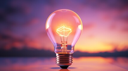 Glowing lightbulb at sunset.