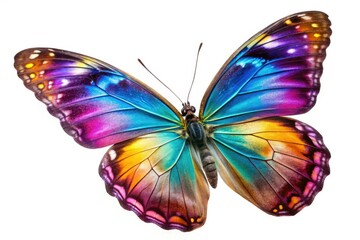 A breathtaking, high-resolution panoramic photo showcases a butterfly's side profile, isolated on white.