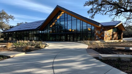 Obraz premium Modern Eco-Friendly Building with Solar Panels