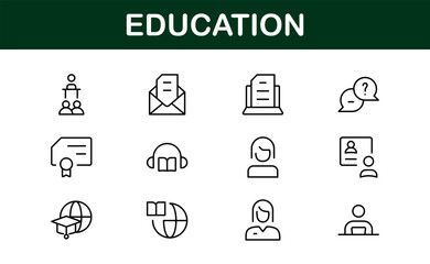 Education Icon Set. Modern and Minimalist Icons for Learning, Teaching, Schools, and Digital Educational Tools