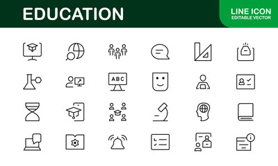 Education Icon Set. Modern and Minimalist Icons for Learning, Teaching, Schools, and Digital Educational Tools