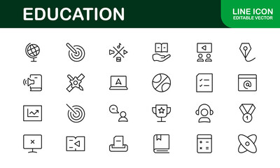 Education Icon Set. Modern and Minimalist Icons for Learning, Teaching, Schools, and Digital Educational Tools