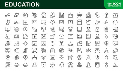Education Icon Set. Modern and Minimalist Icons for Learning, Teaching, Schools, and Digital Educational Tools