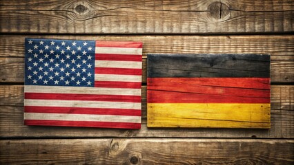 A symbolic image: USA and German flags on wood, representing strong bilateral ties and cultural exchange.