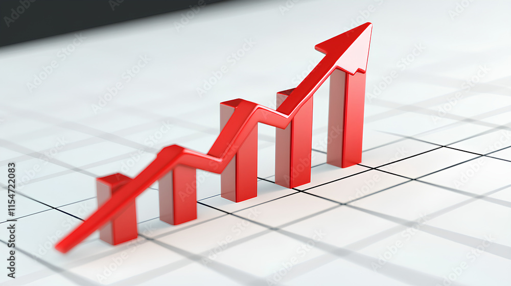 Poster a large red arrow points downwards over a gridded financial chart showing a sharp decline in value, 