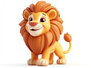 Adorable 3D cartoon lion illustration, isolated on a white background, perfect for kids' designs, educational materials, or playful themes.
