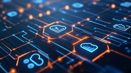 Interconnected Cloud Environments with Icons and Lighting